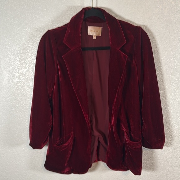Skies Are Blue Red Velvet Blazer Rushed Sleeves Size XS - Picture 2 of 9